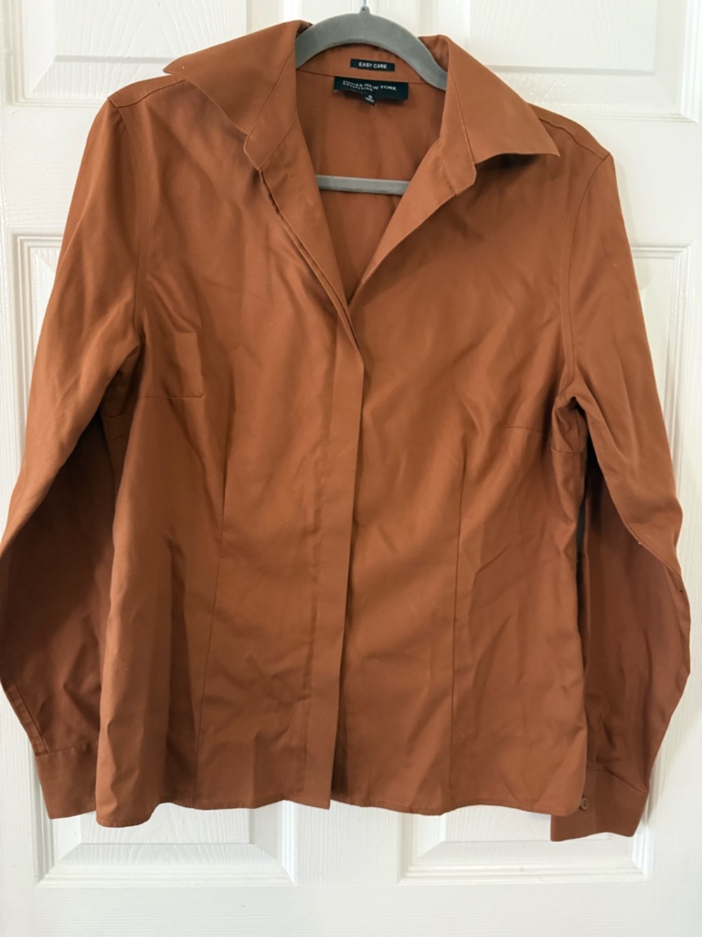 Jones New York Rust Brown Button-Front Blouse Jacket easy care